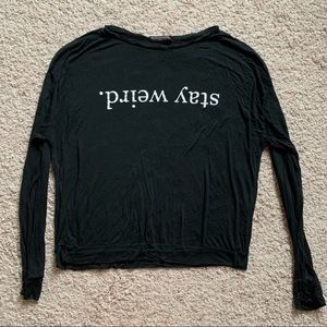 Black Brandy Melville Sheer Stay Weird Top